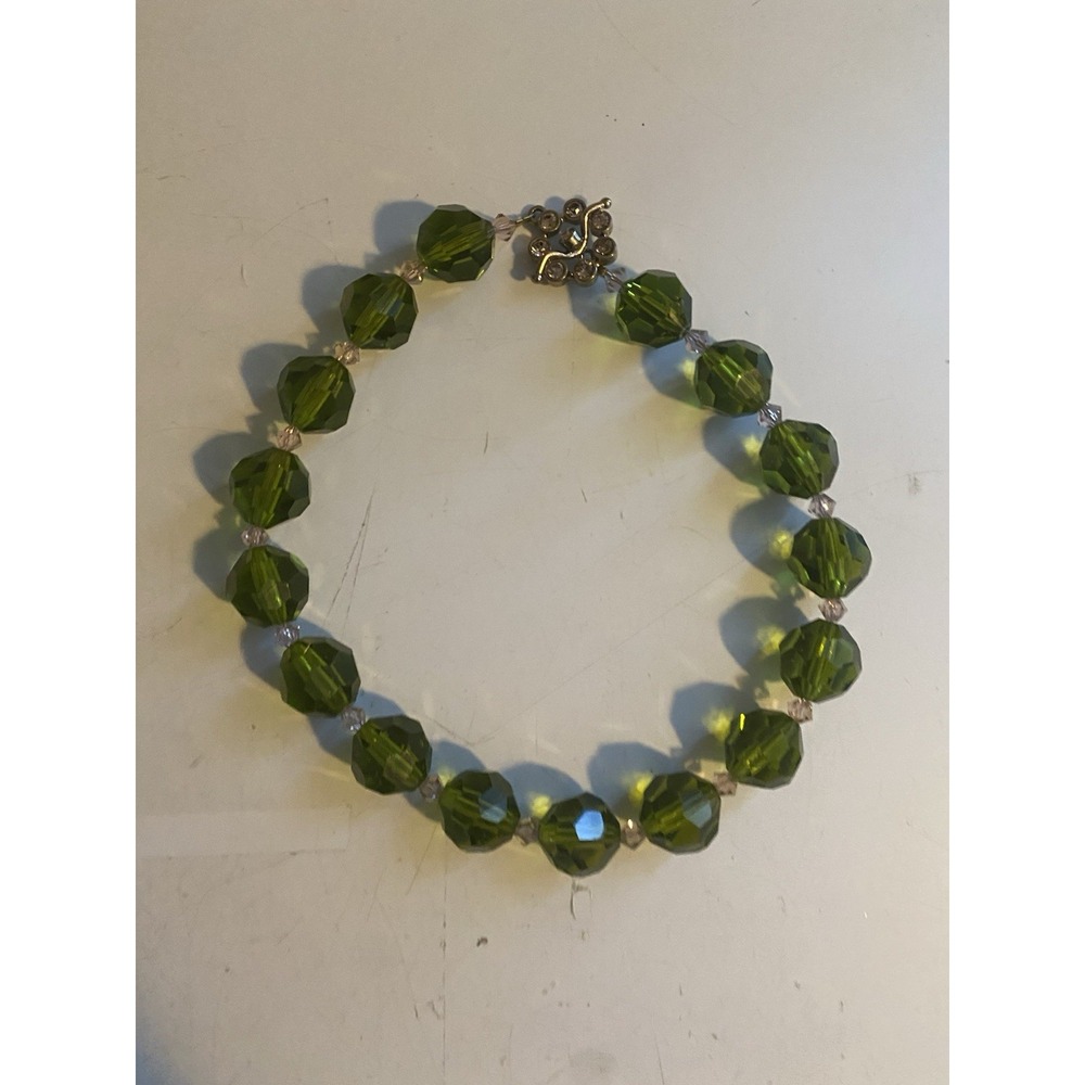 Green Faceted Beaded Necklace w/ Clear Spacers